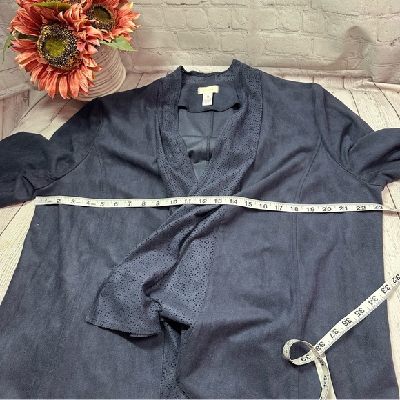 Chico's open front Cardigan Suede-like cut out edge lace-like look sz 3(XL 16) - Picture 5 of 9